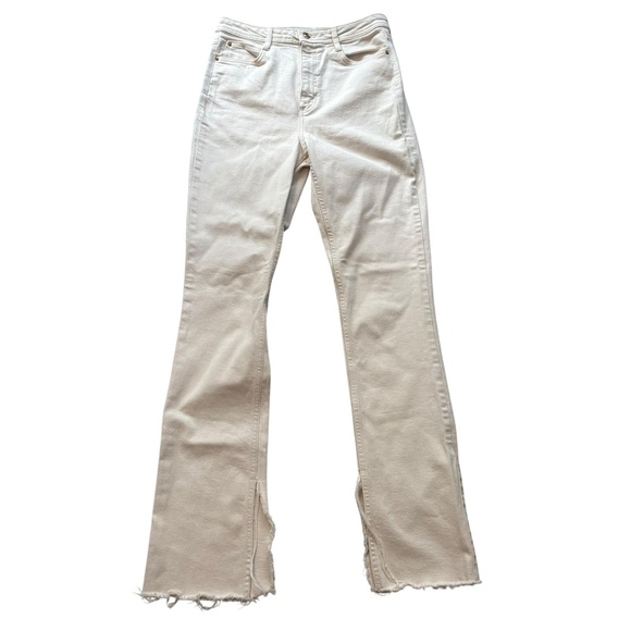 Zara Denim - ZARA Ecru Wide Straight Leg Side Vent High Rise Jeans, Sz 6, 32.5” Inseam